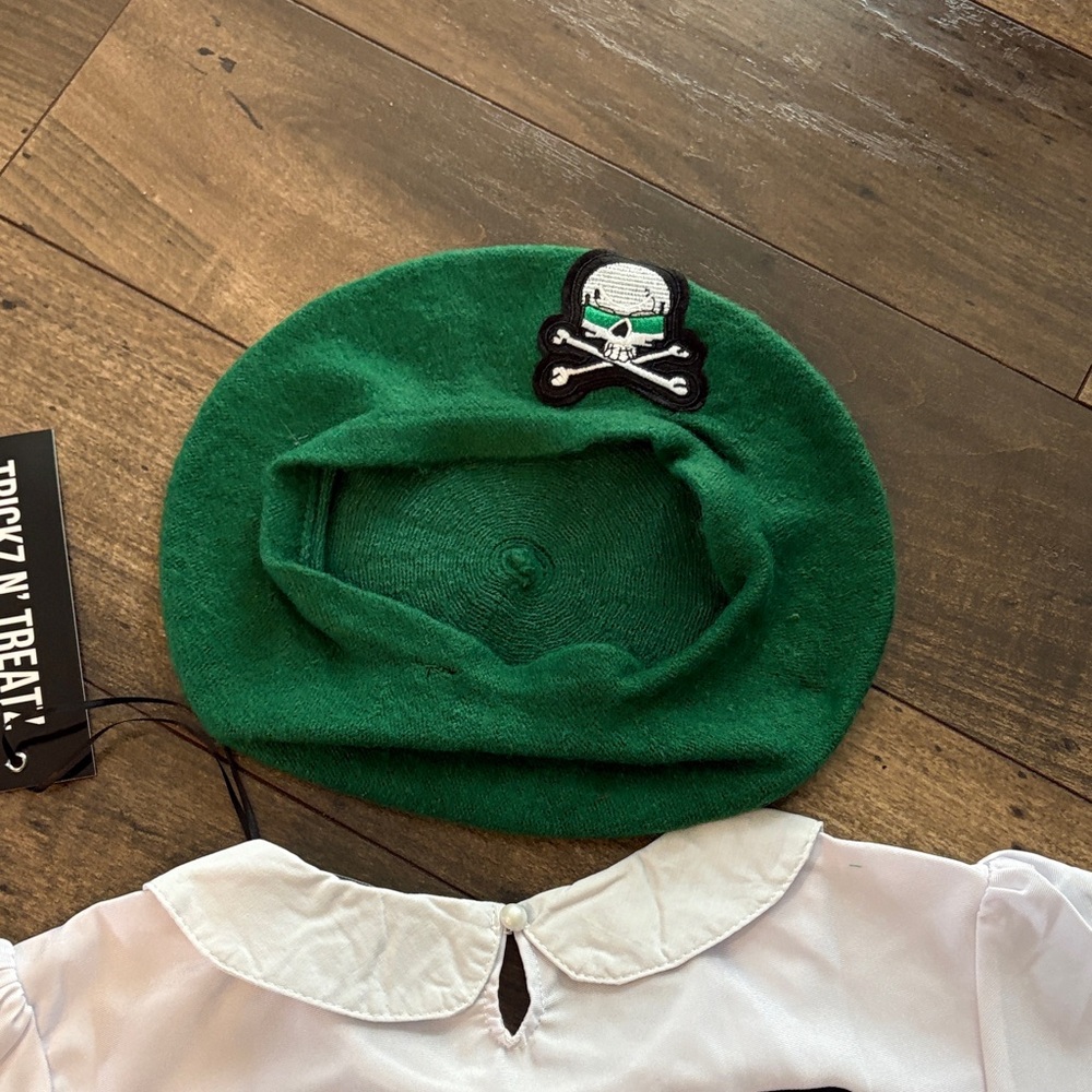 Dolls Kill Green Pleated Mini Skirt Set with White 'TROOP 666' Top - Picture 4 of 9